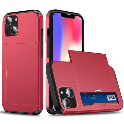 Slide Card Holder Protective Phone Case for iPhone 15 , TPU + PC Drop-proof Cell Phone Cover