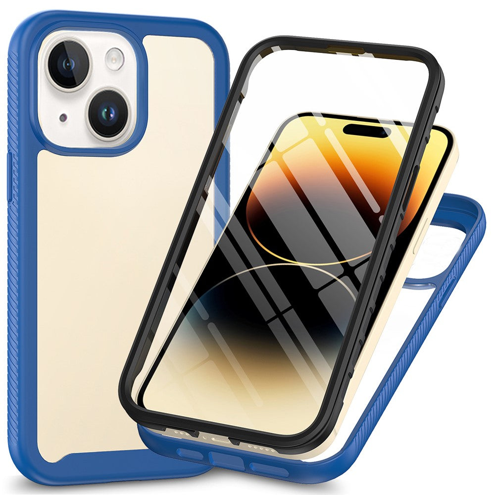 For iPhone 15 Full Protection Phone Case 3-in-1 Anti-Drop TPU+PC Cover with PET Screen Protector