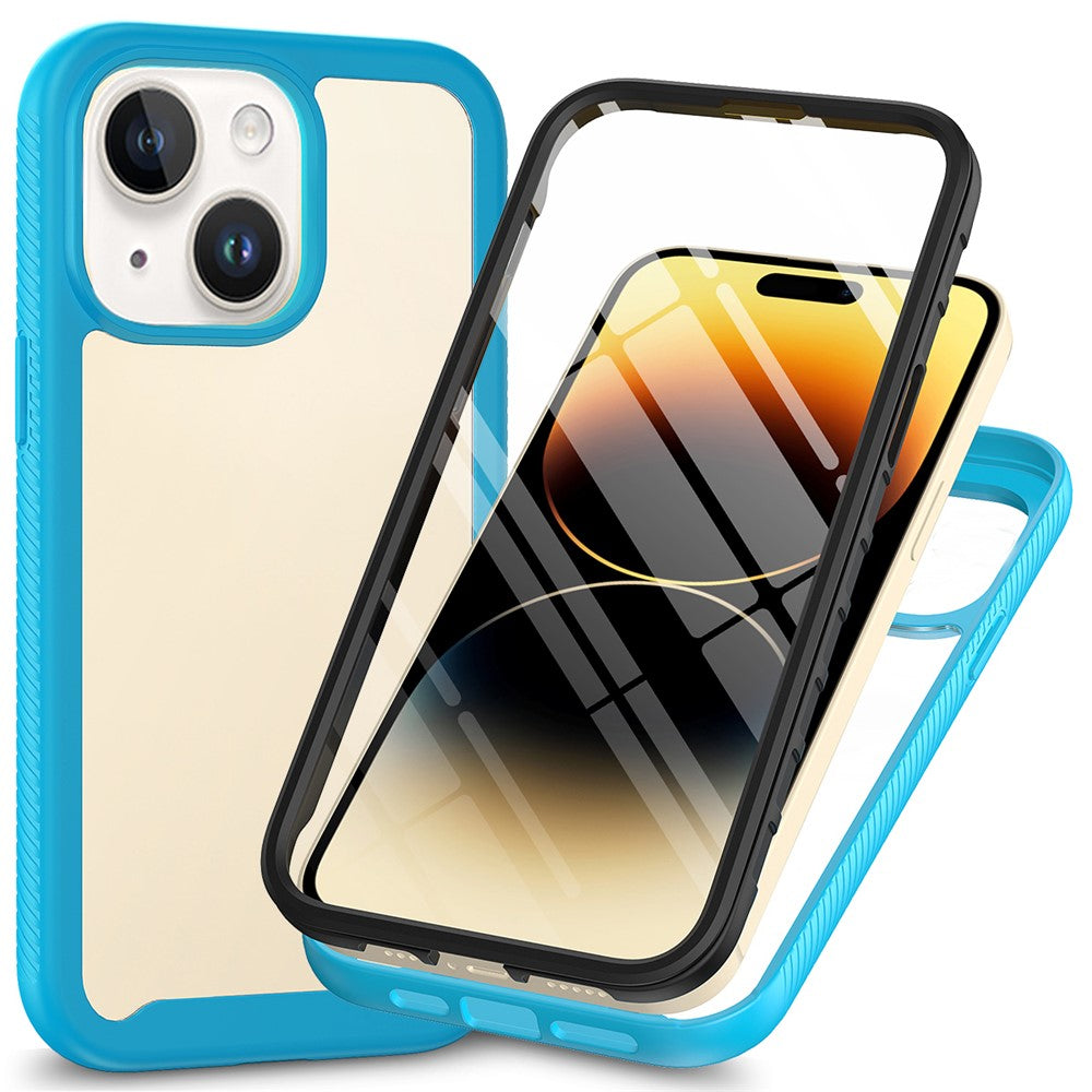 For iPhone 15 Full Protection Phone Case 3-in-1 Anti-Drop TPU+PC Cover with PET Screen Protector