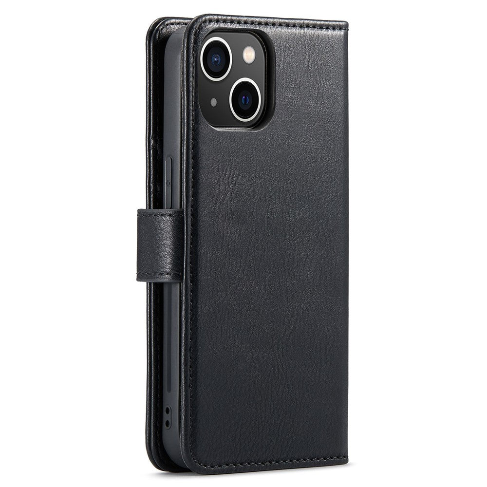 DG.MING For iPhone 15 Anti-Scratch Split Leather Wallet Stand Cover Detachable Magnetic Phone Case Shell