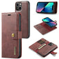 DG.MING For iPhone 15 Anti-Scratch Split Leather Wallet Stand Cover Detachable Magnetic Phone Case Shell