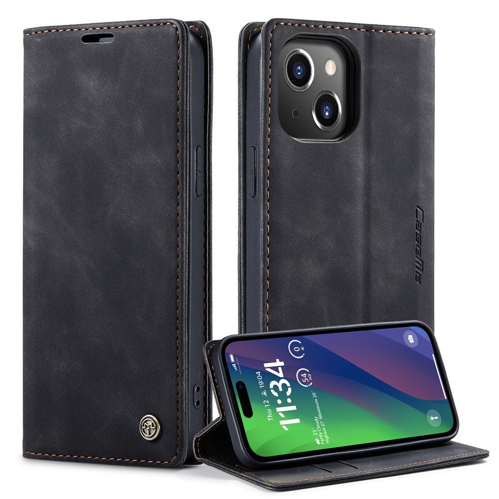 CASEME 013 Series For iPhone 15 Leather Wallet Phone Case Flip Stand Drop-proof Cover