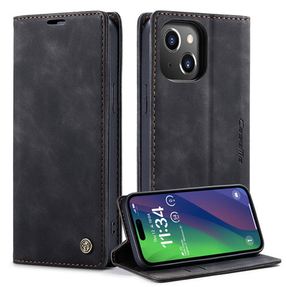 CASEME 013 Series For iPhone 15 Leather Wallet Phone Case Flip Stand Drop-proof Cover