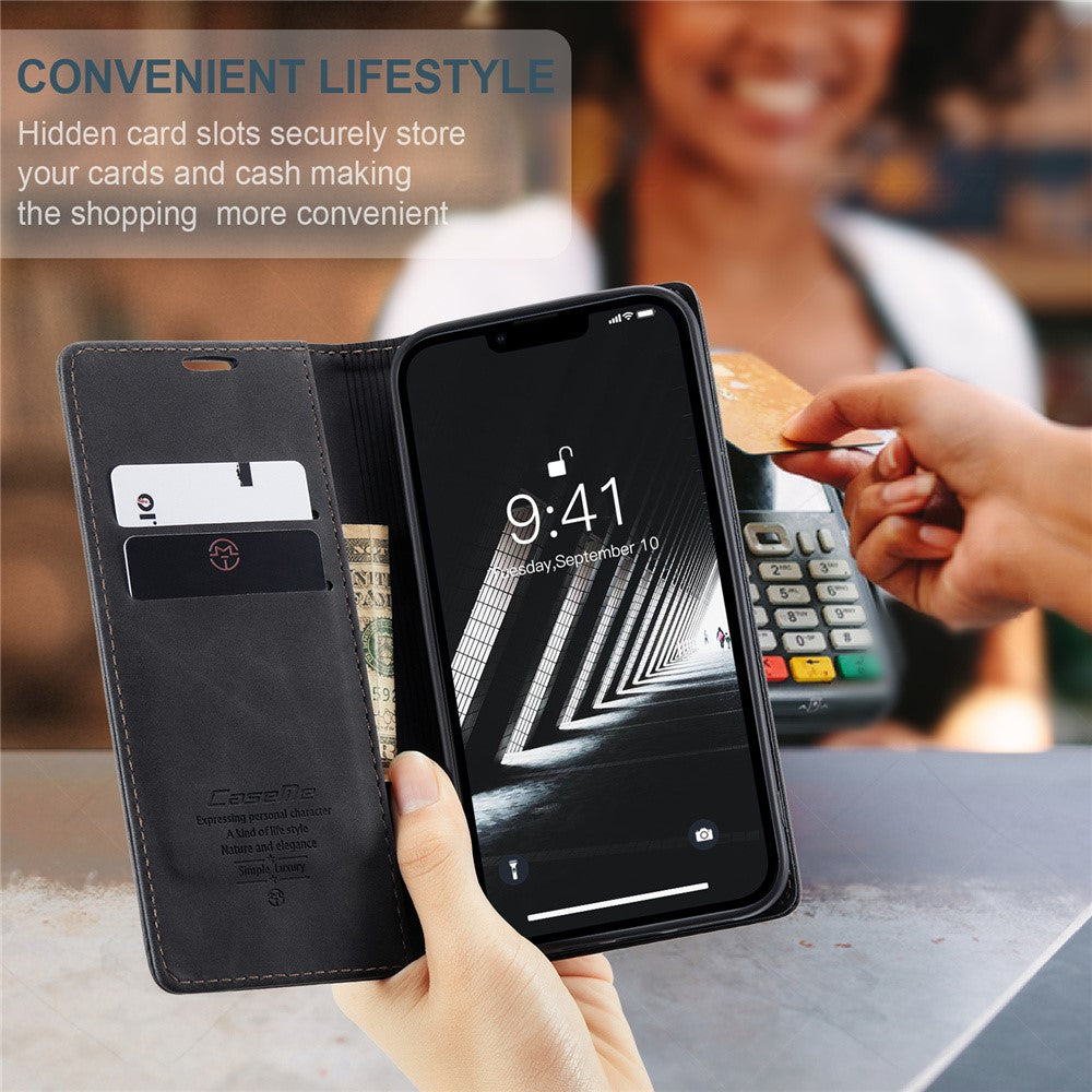 CASEME 013 Series For iPhone 15 Leather Wallet Phone Case Flip Stand Drop-proof Cover