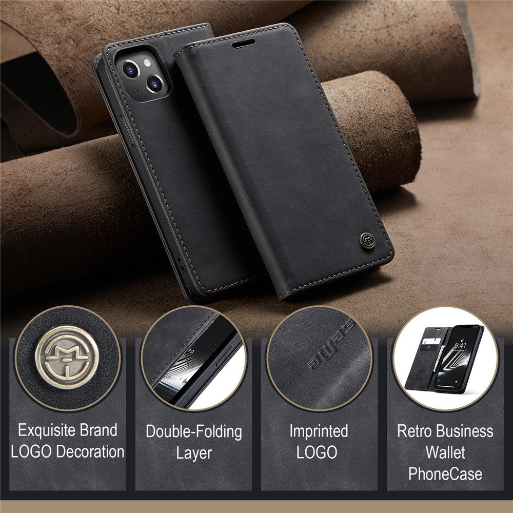 CASEME 013 Series For iPhone 15 Leather Wallet Phone Case Flip Stand Drop-proof Cover