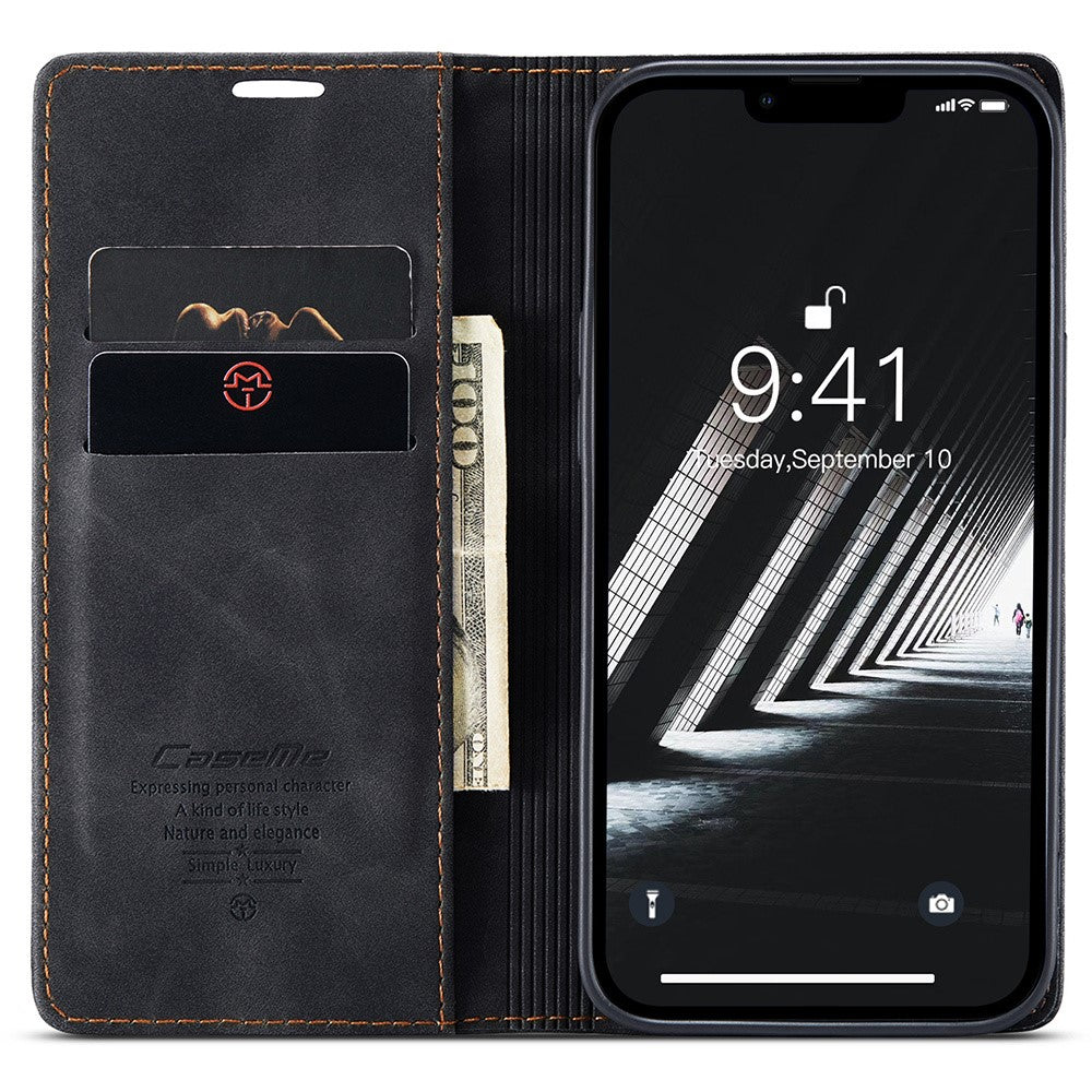 CASEME 013 Series For iPhone 15 Leather Wallet Phone Case Flip Stand Drop-proof Cover