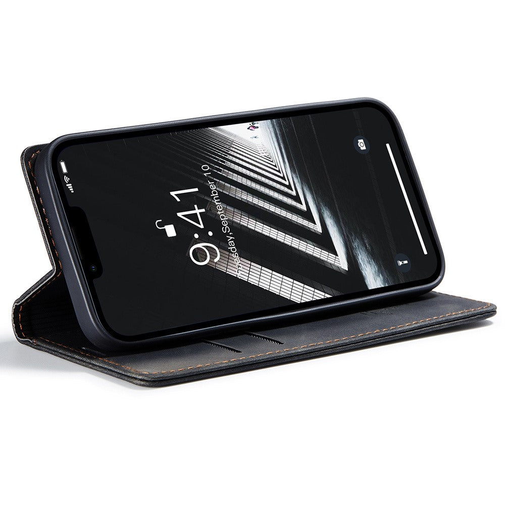 CASEME 013 Series For iPhone 15 Leather Wallet Phone Case Flip Stand Drop-proof Cover