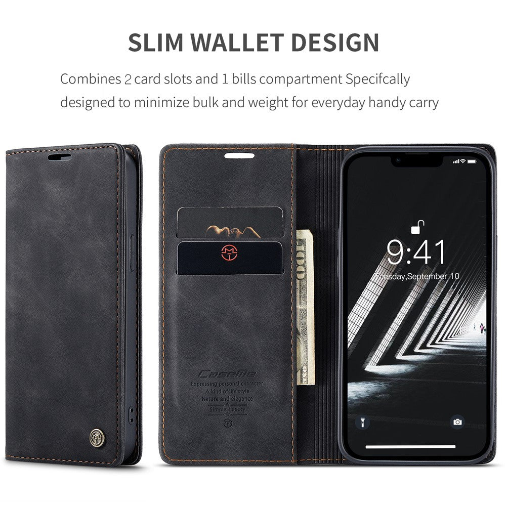 CASEME 013 Series For iPhone 15 Leather Wallet Phone Case Flip Stand Drop-proof Cover