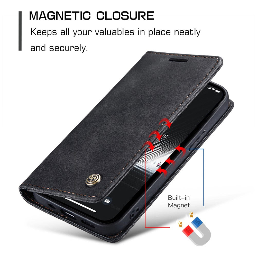 CASEME 013 Series For iPhone 15 Leather Wallet Phone Case Flip Stand Drop-proof Cover