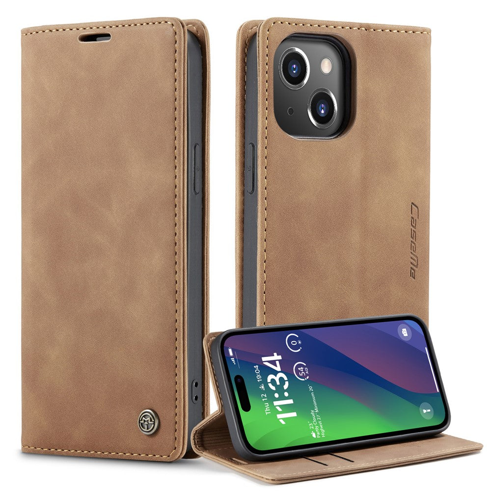 CASEME 013 Series For iPhone 15 Leather Wallet Phone Case Flip Stand Drop-proof Cover
