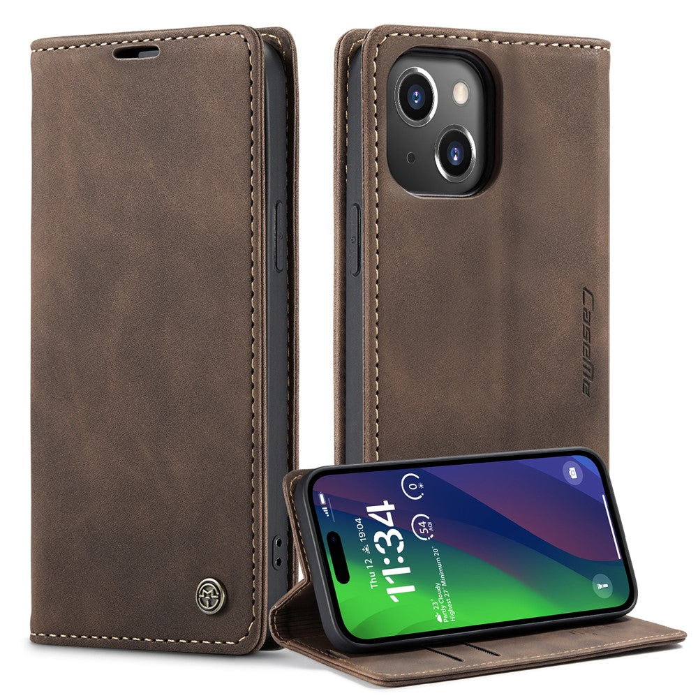 CASEME 013 Series For iPhone 15 Leather Wallet Phone Case Flip Stand Drop-proof Cover