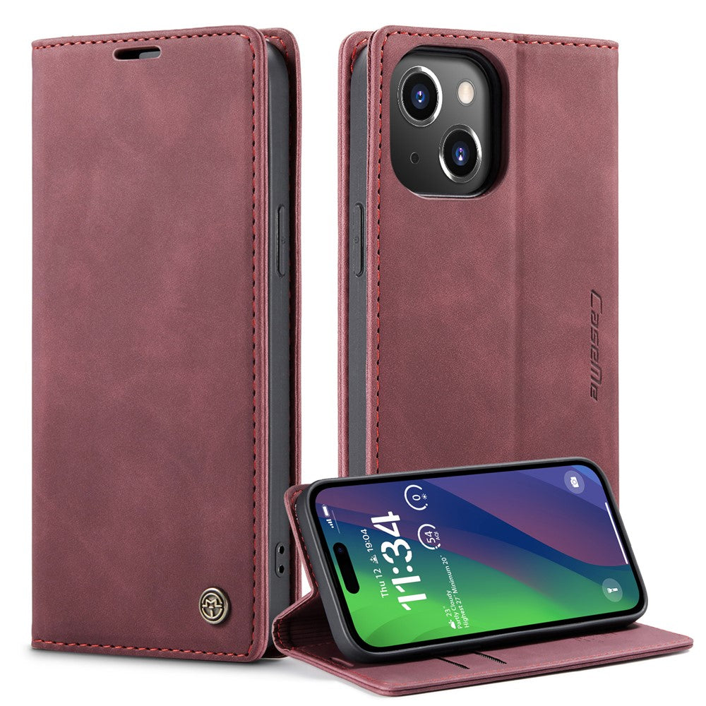 CASEME 013 Series For iPhone 15 Leather Wallet Phone Case Flip Stand Drop-proof Cover