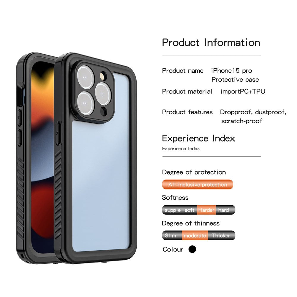 FS Series For iPhone 15 Pro IP68 Waterproof Drop-proof Phone Case Clear Back Diving Swimming Cover