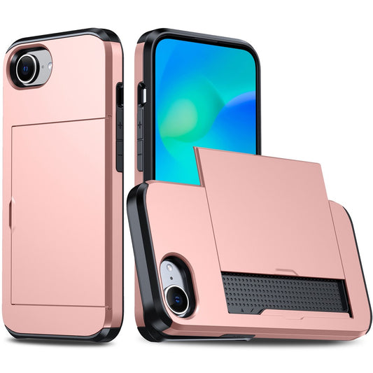 For iPhone 17e / 16e Case TPU + PC Dual Layer Armor Phone Cover with Sliding Card Slot