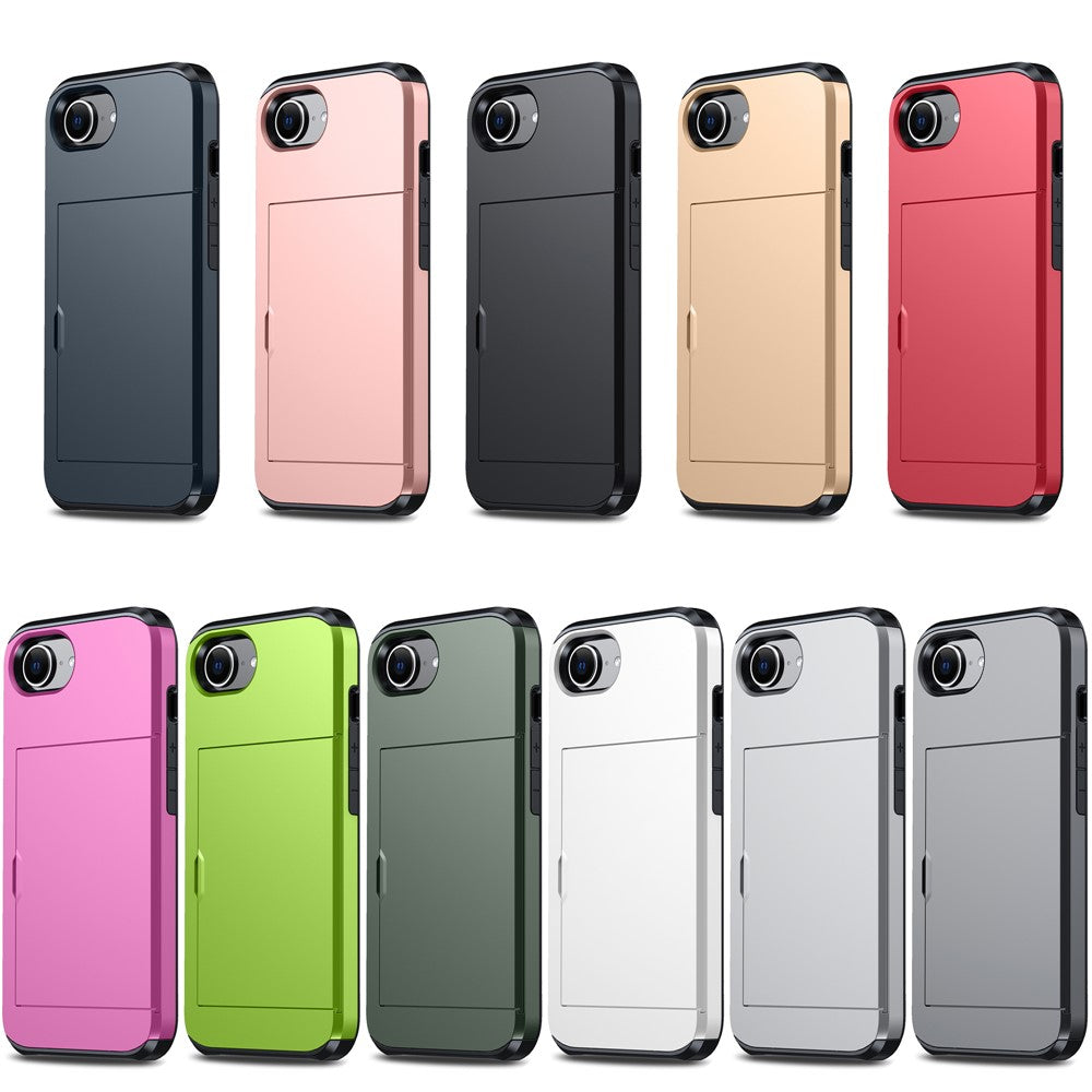 For iPhone 17e / 16e Case TPU + PC Dual Layer Armor Phone Cover with Sliding Card Slot