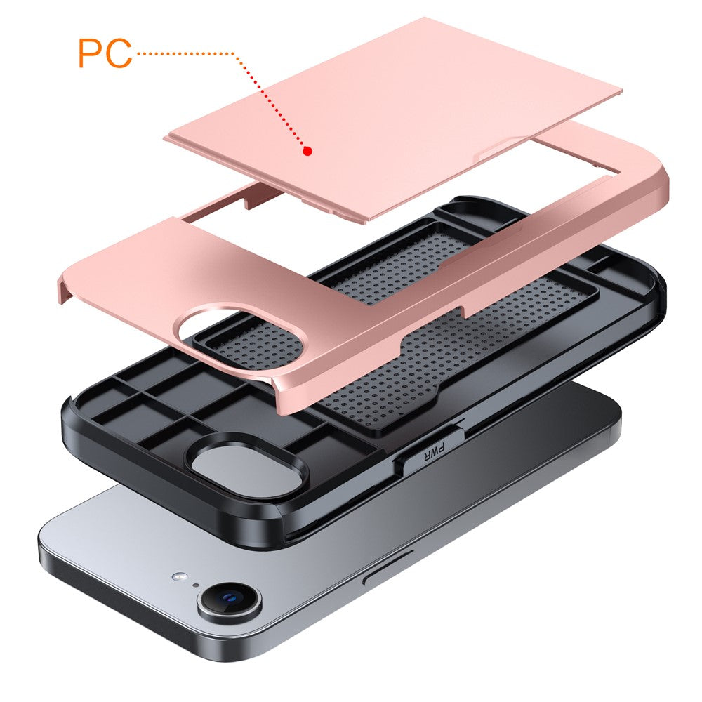 For iPhone 17e / 16e Case TPU + PC Dual Layer Armor Phone Cover with Sliding Card Slot