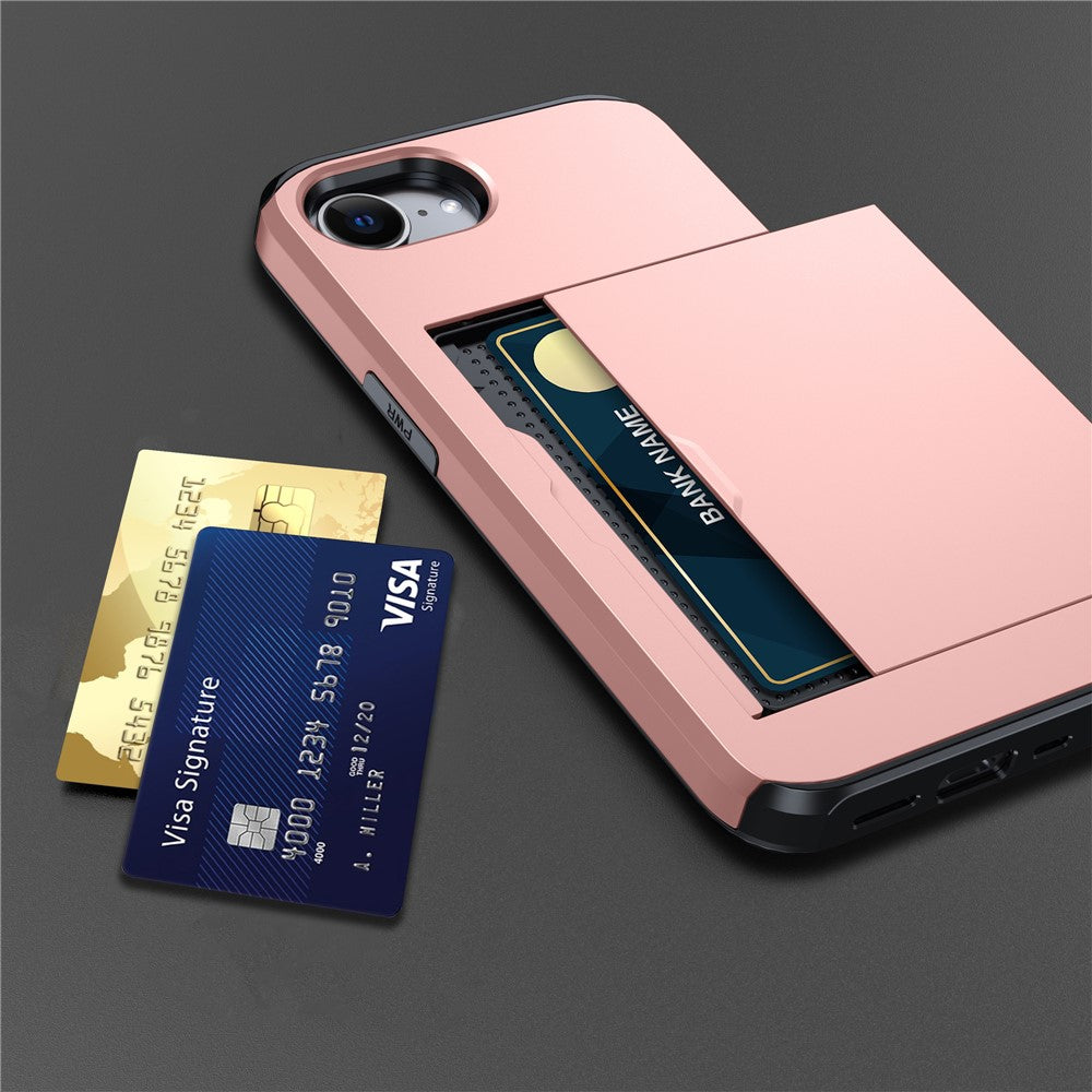 For iPhone 17e / 16e Case TPU + PC Dual Layer Armor Phone Cover with Sliding Card Slot