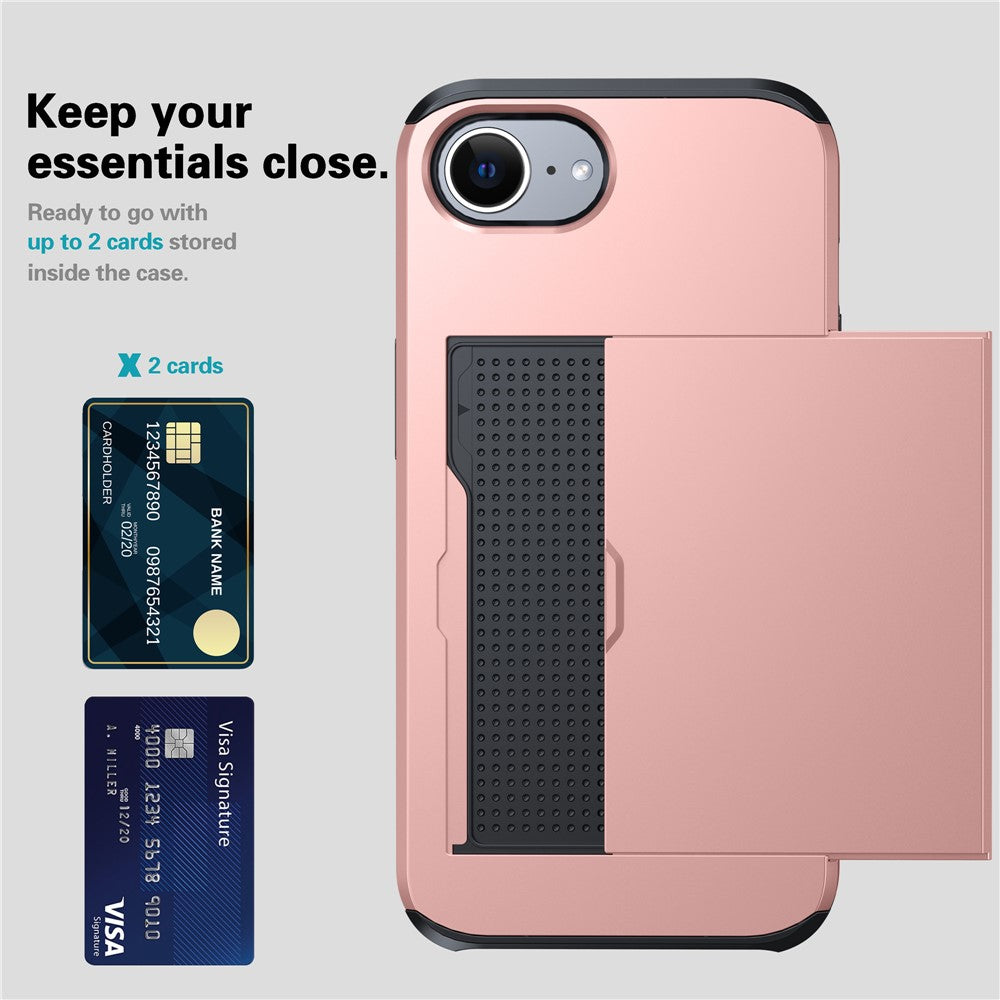 For iPhone 17e / 16e Case TPU + PC Dual Layer Armor Phone Cover with Sliding Card Slot