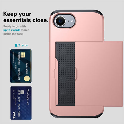 For iPhone 17e / 16e Case TPU + PC Dual Layer Armor Phone Cover with Sliding Card Slot