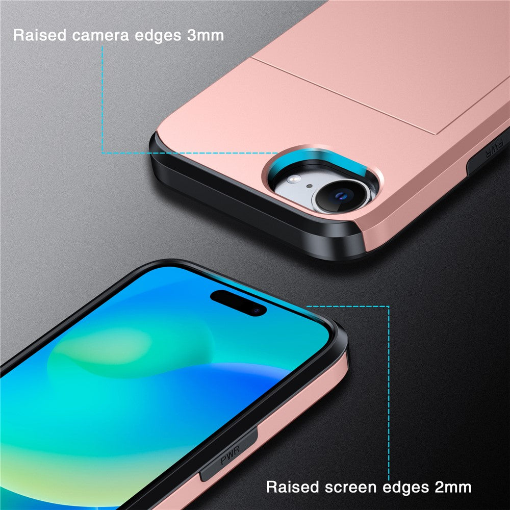For iPhone 17e / 16e Case TPU + PC Dual Layer Armor Phone Cover with Sliding Card Slot