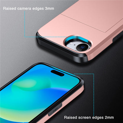 For iPhone 17e / 16e Case TPU + PC Dual Layer Armor Phone Cover with Sliding Card Slot