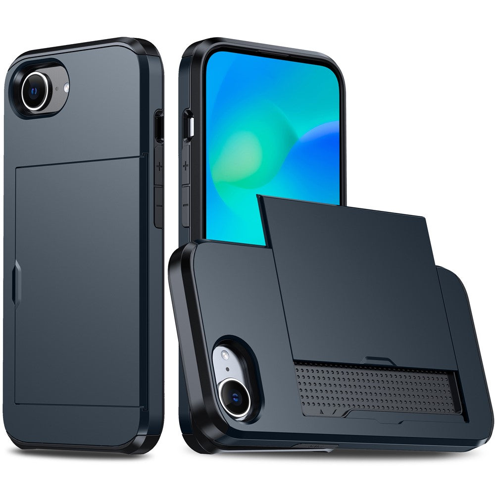 For iPhone 17e / 16e Case TPU + PC Dual Layer Armor Phone Cover with Sliding Card Slot