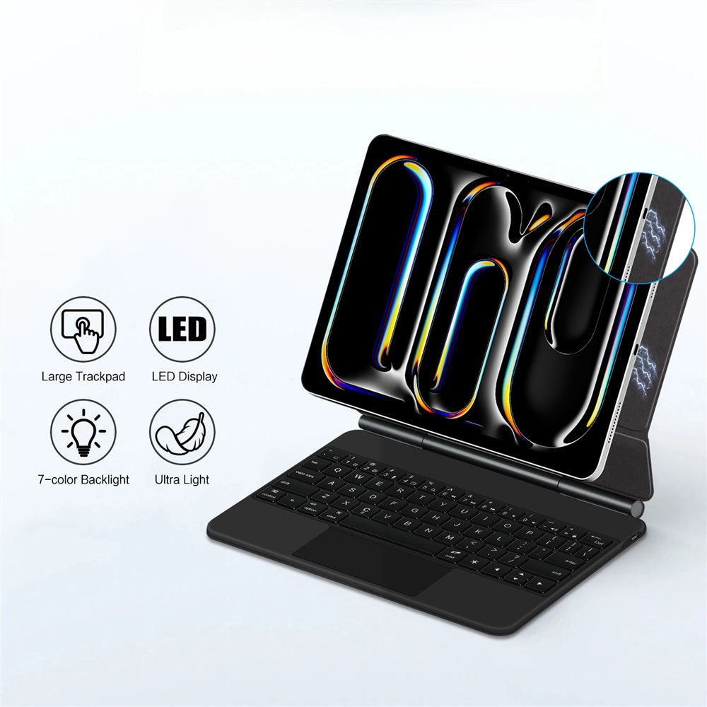 For iPad Pro 13 (2025) / 13 (2024) Smart Pogo Pin Direct Connection Keyboard + Leather Tablet Case