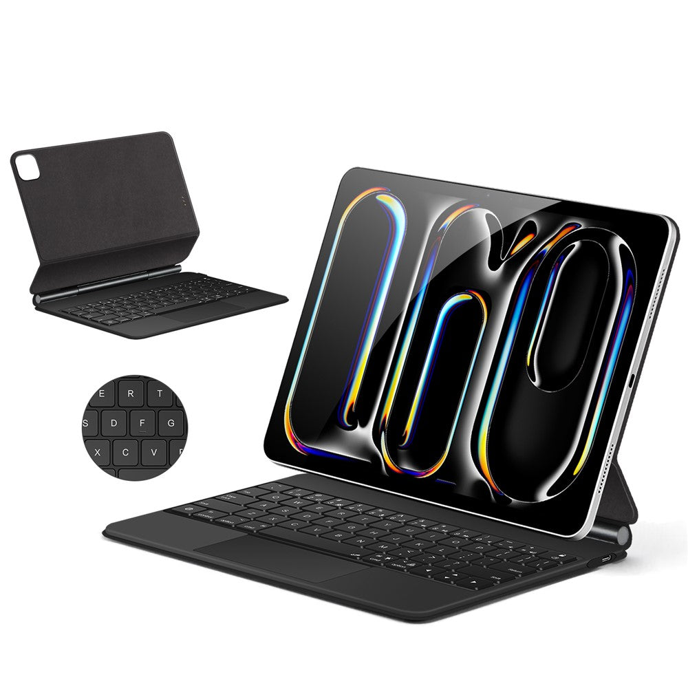 For iPad Pro 13 (2025) / 13 (2024) Smart Pogo Pin Direct Connection Keyboard + Leather Tablet Case