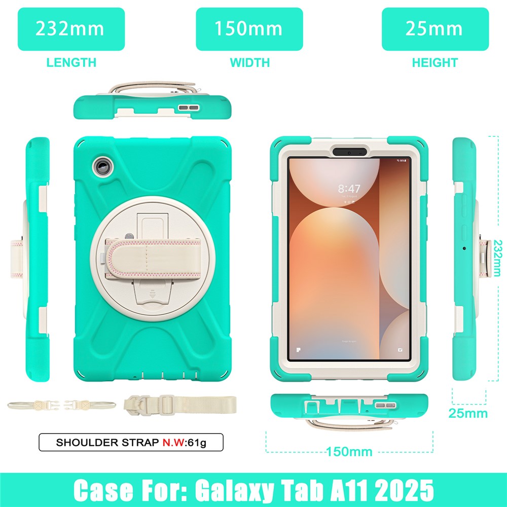 Samsung Galaxy Tab A11 Hülle mit Kickstand & Schultergurt – TPU/PC/Silikon Schutz