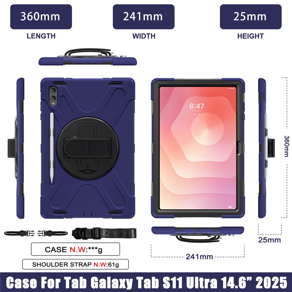 For Samsung Galaxy Tab S11 Ultra Kickstand Case TPU PC Silicone Tablet Cover with Shoulder Strap