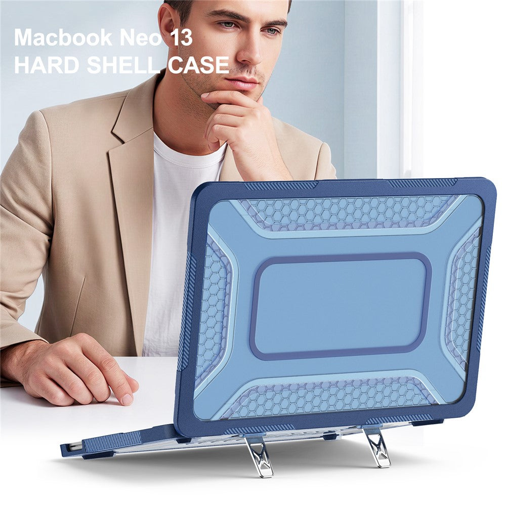 For MacBook Neo 13 inch (2026) Protective Case with Metal Kickstand Honeycomb Cooling Design PC+TPU Laptop Cover