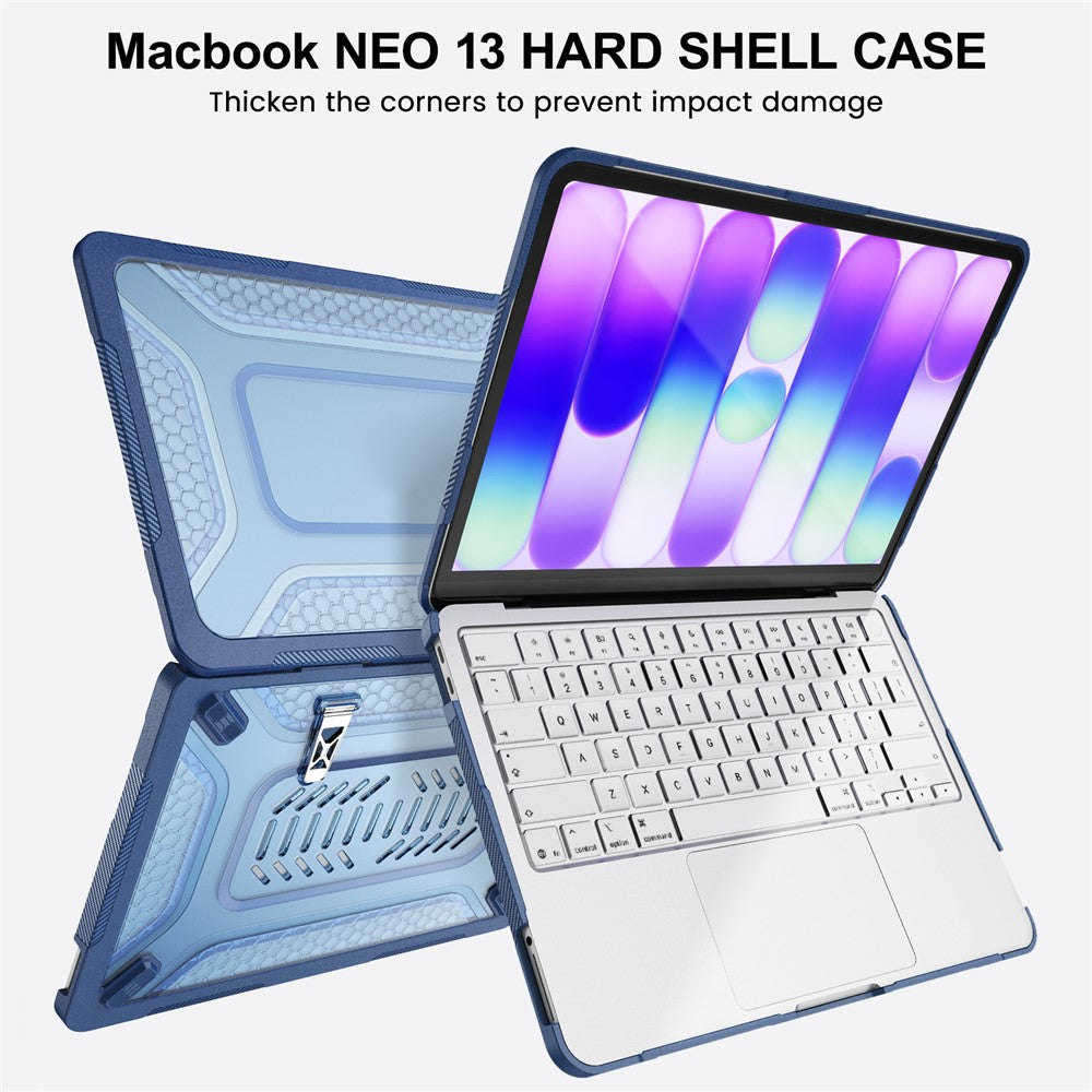 For MacBook Neo 13 inch (2026) Protective Case with Metal Kickstand Honeycomb Cooling Design PC+TPU Laptop Cover