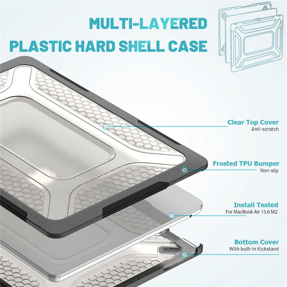 For MacBook Air 13 inch (2026) A3449 / (2025) A3240 / (2024) A3113 / (2022) A2681 Protective Case Anti-Scratch Laptop Hard PC Case with Kickstand