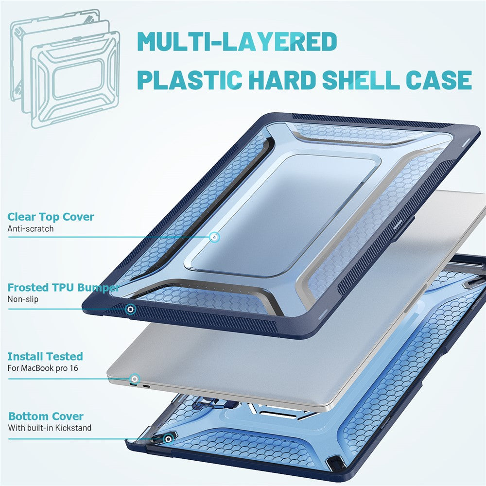 For MacBook Pro 16 inch (2019) A2141 Laptop Cover Dual Layer Hard PC Soft TPU Shell Case with Kickstand