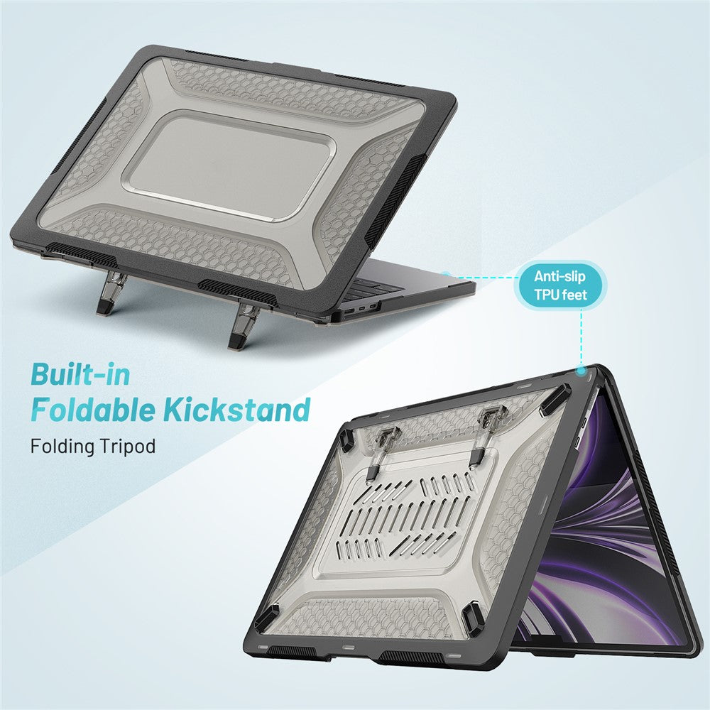 For MacBook Air 13 inch (2026) A3449 / (2025) A3240 / (2024) A3113 / (2022) A2681 Heat Dissipation Laptop Case Shockproof Hard PC Soft TPU Kickstand Cover
