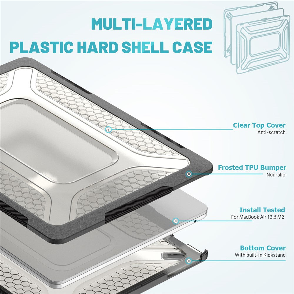 For MacBook Air 13 inch (2026) A3449 / (2025) A3240 / (2024) A3113 / (2022) A2681 Heat Dissipation Laptop Case Shockproof Hard PC Soft TPU Kickstand Cover
