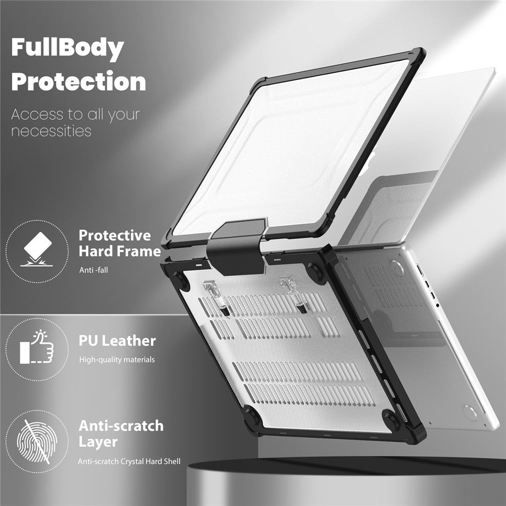 For MacBook Pro 16 inch (2026) A3429 A3428 / (2025) A3186 A3403 / (2024) A2991 / (2023) A2780 / (2021) A2485 Anti-Slip Laptop Case Heat Dissipation PC+TPU Kickstand Cover
