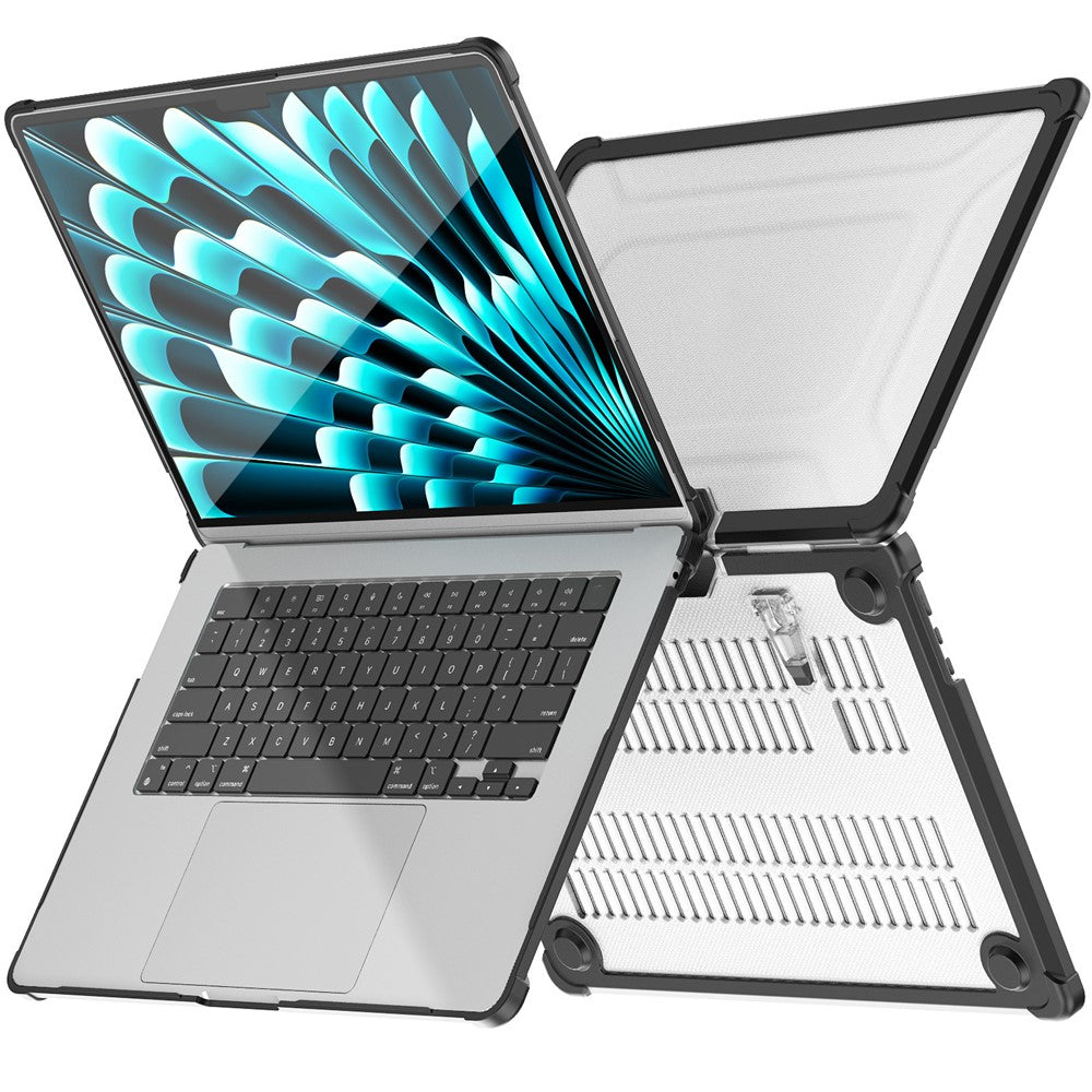 For Macbook Air 15 inch (2026) A3448 / (2025) A3241 / (2024) A311 / (2023) A2941 PC+TPU Laptop Case Heat Dissipation Kickstand Non-Slip Notebook Cover