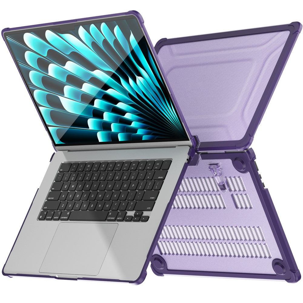 For Macbook Air 15 inch (2026) A3448 / (2025) A3241 / (2024) A311 / (2023) A2941 PC+TPU Laptop Case Heat Dissipation Kickstand Non-Slip Notebook Cover