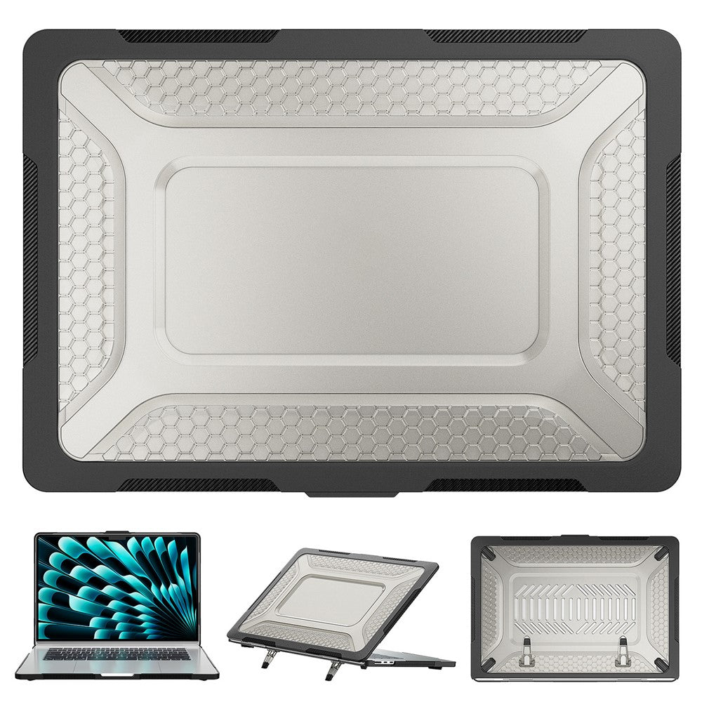 For Macbook Air 15 inch (2026) A3448 / (2025) A3241 / (2024) A311 / (2023) A2941 Anti-Slip Laptop Case Honeycomb Heat Dissipation Kickstand PC+TPU Cover