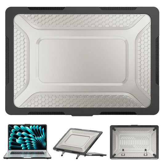For Macbook Air 15 inch (2026) A3448 / (2025) A3241 / (2024) A311 / (2023) A2941 Anti-Slip Laptop Case Honeycomb Heat Dissipation Kickstand PC+TPU Cover