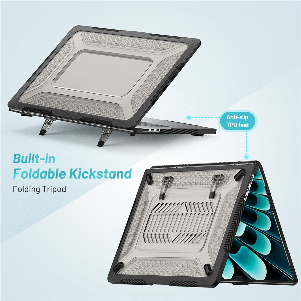 For Macbook Air 15 inch (2026) A3448 / (2025) A3241 / (2024) A311 / (2023) A2941 Anti-Slip Laptop Case Honeycomb Heat Dissipation Kickstand PC+TPU Cover