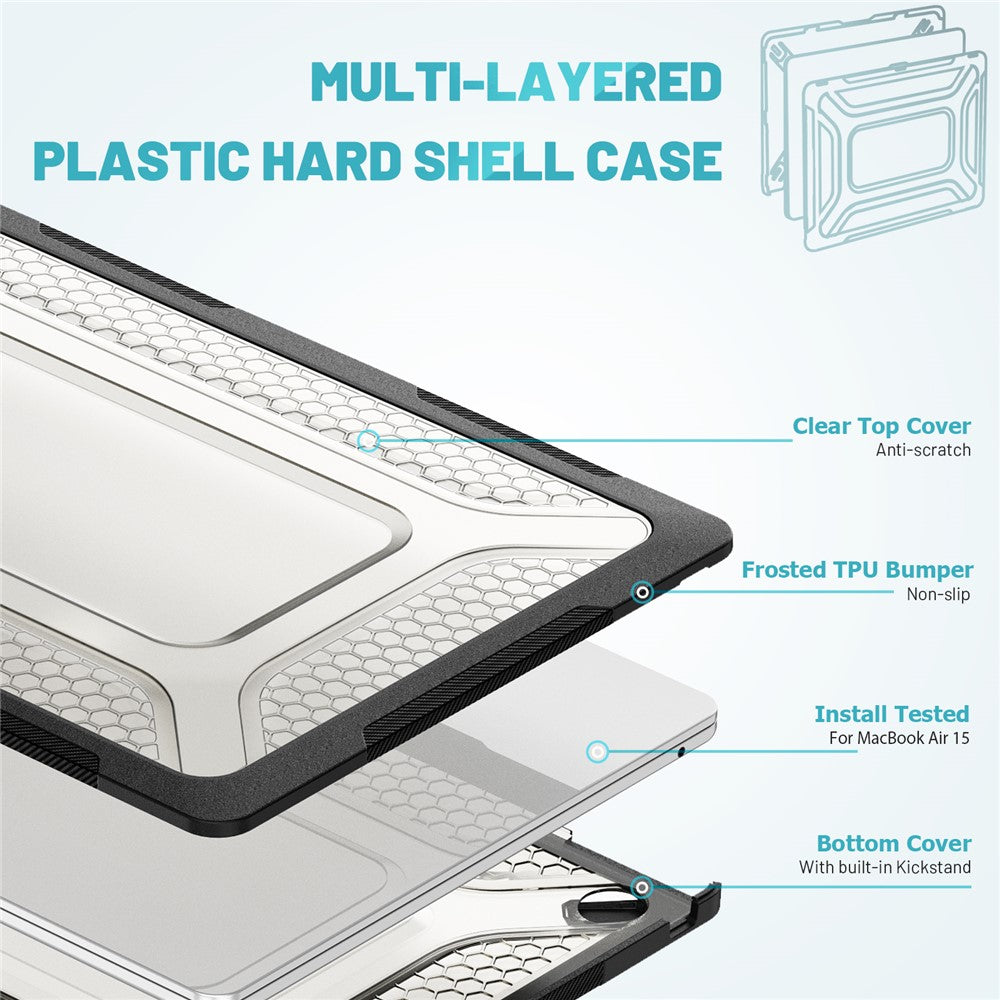 For Macbook Air 15 inch (2026) A3448 / (2025) A3241 / (2024) A311 / (2023) A2941 Anti-Slip Laptop Case Honeycomb Heat Dissipation Kickstand PC+TPU Cover