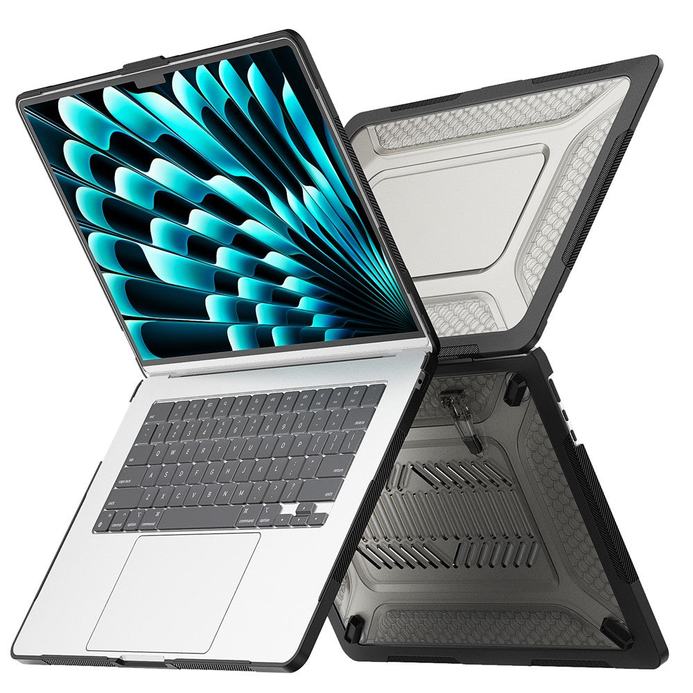 For Macbook Air 15 inch (2026) A3448 / (2025) A3241 / (2024) A311 / (2023) A2941 Anti-Slip Laptop Case Honeycomb Heat Dissipation Kickstand PC+TPU Cover