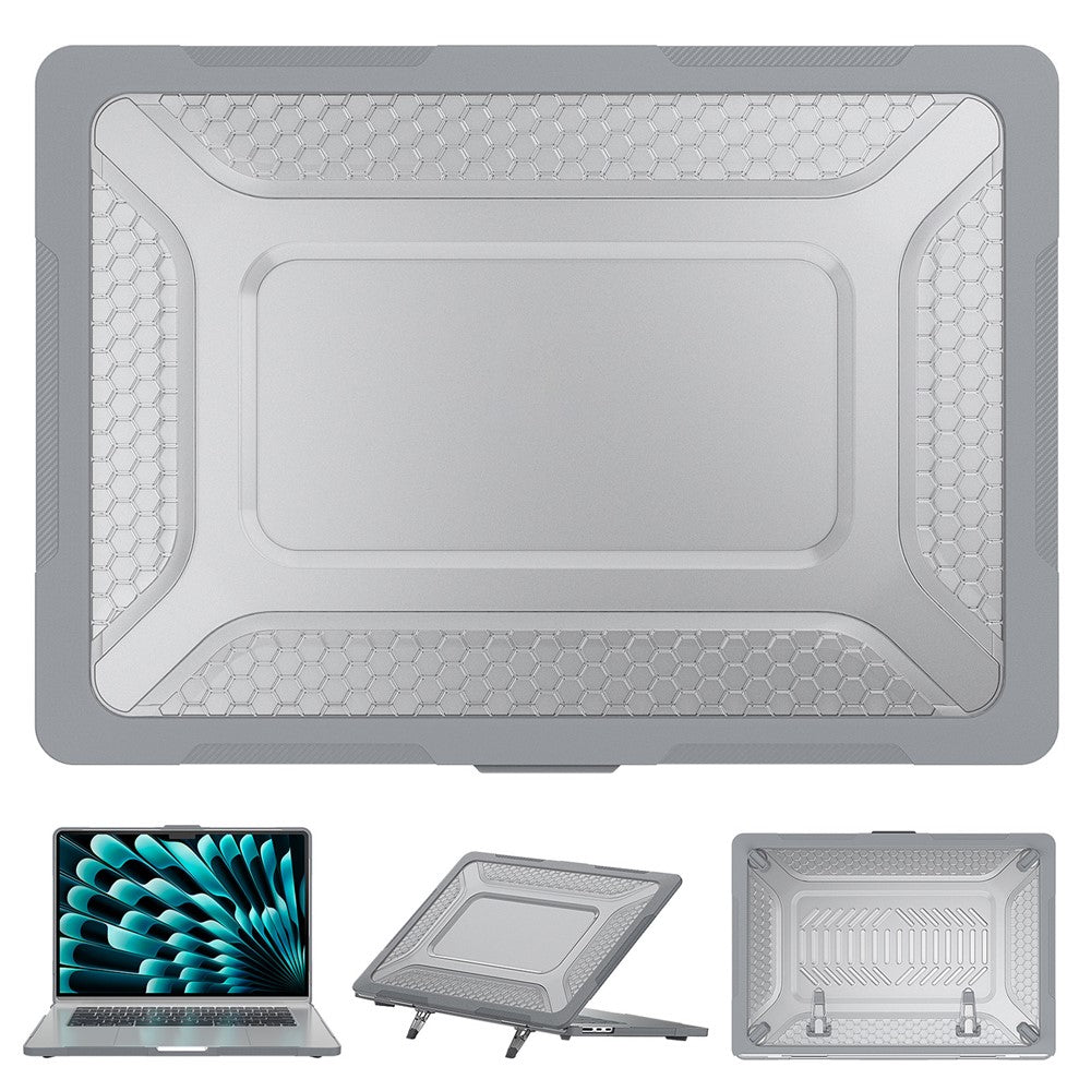For Macbook Air 15 inch (2026) A3448 / (2025) A3241 / (2024) A311 / (2023) A2941 Anti-Slip Laptop Case Honeycomb Heat Dissipation Kickstand PC+TPU Cover