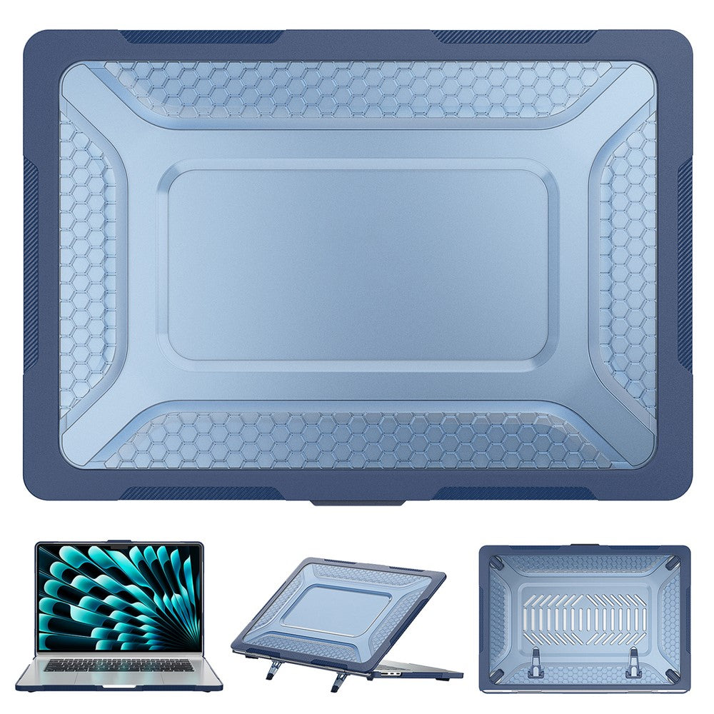 For Macbook Air 15 inch (2026) A3448 / (2025) A3241 / (2024) A311 / (2023) A2941 Anti-Slip Laptop Case Honeycomb Heat Dissipation Kickstand PC+TPU Cover