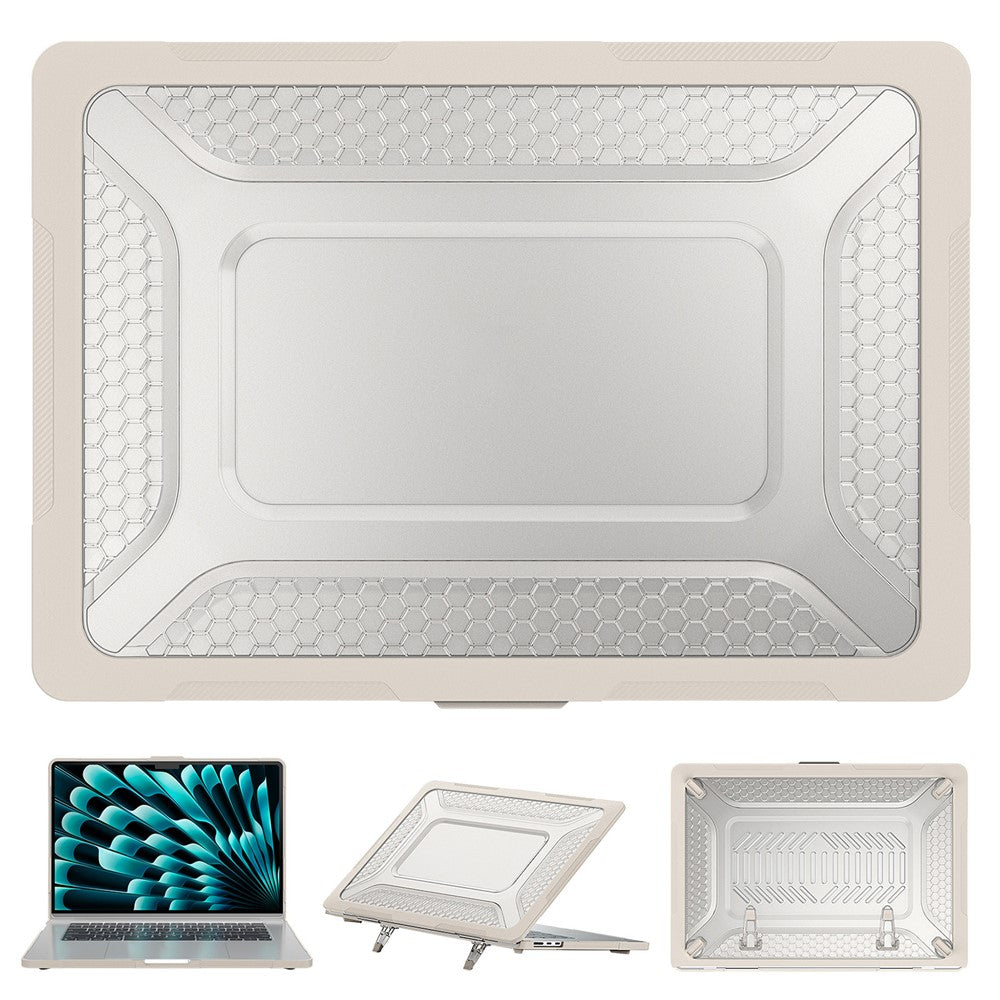 For Macbook Air 15 inch (2026) A3448 / (2025) A3241 / (2024) A311 / (2023) A2941 Anti-Slip Laptop Case Honeycomb Heat Dissipation Kickstand PC+TPU Cover