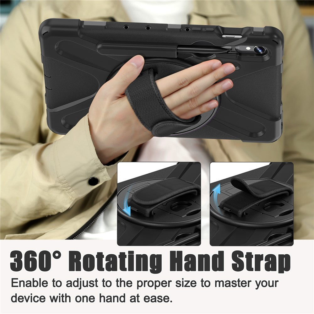 For Samsung Galaxy Tab S10 Lite / S10 FE / S9 FE / S9 X710 / S8 X700 / S7 T870 Wrist Strap Tablet Case PC+Silicone Kickstand Cover