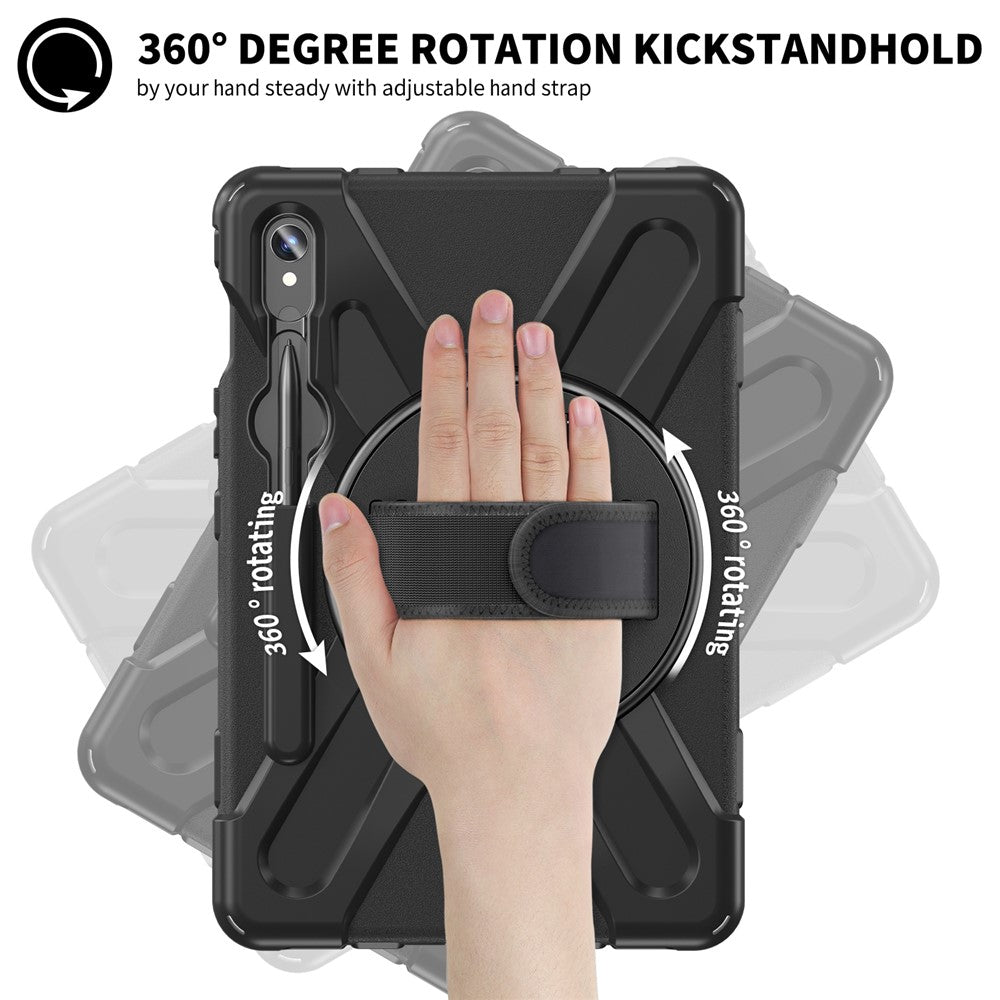 For Samsung Galaxy Tab S10 Lite / S10 FE / S9 FE / S9 X710 / S8 X700 / S7 T870 Wrist Strap Tablet Case PC+Silicone Kickstand Cover