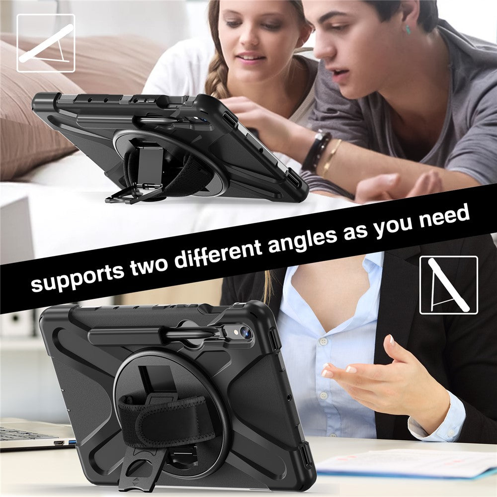 For Samsung Galaxy Tab S10 Lite / S10 FE / S9 FE / S9 X710 / S8 X700 / S7 T870 Wrist Strap Tablet Case PC+Silicone Kickstand Cover